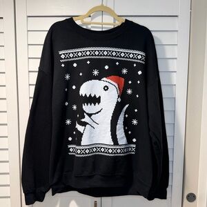 Dinosaur Santa‎ Hat Ugly Christmas Sweatshirt Black XL Gildan Heavy Blend